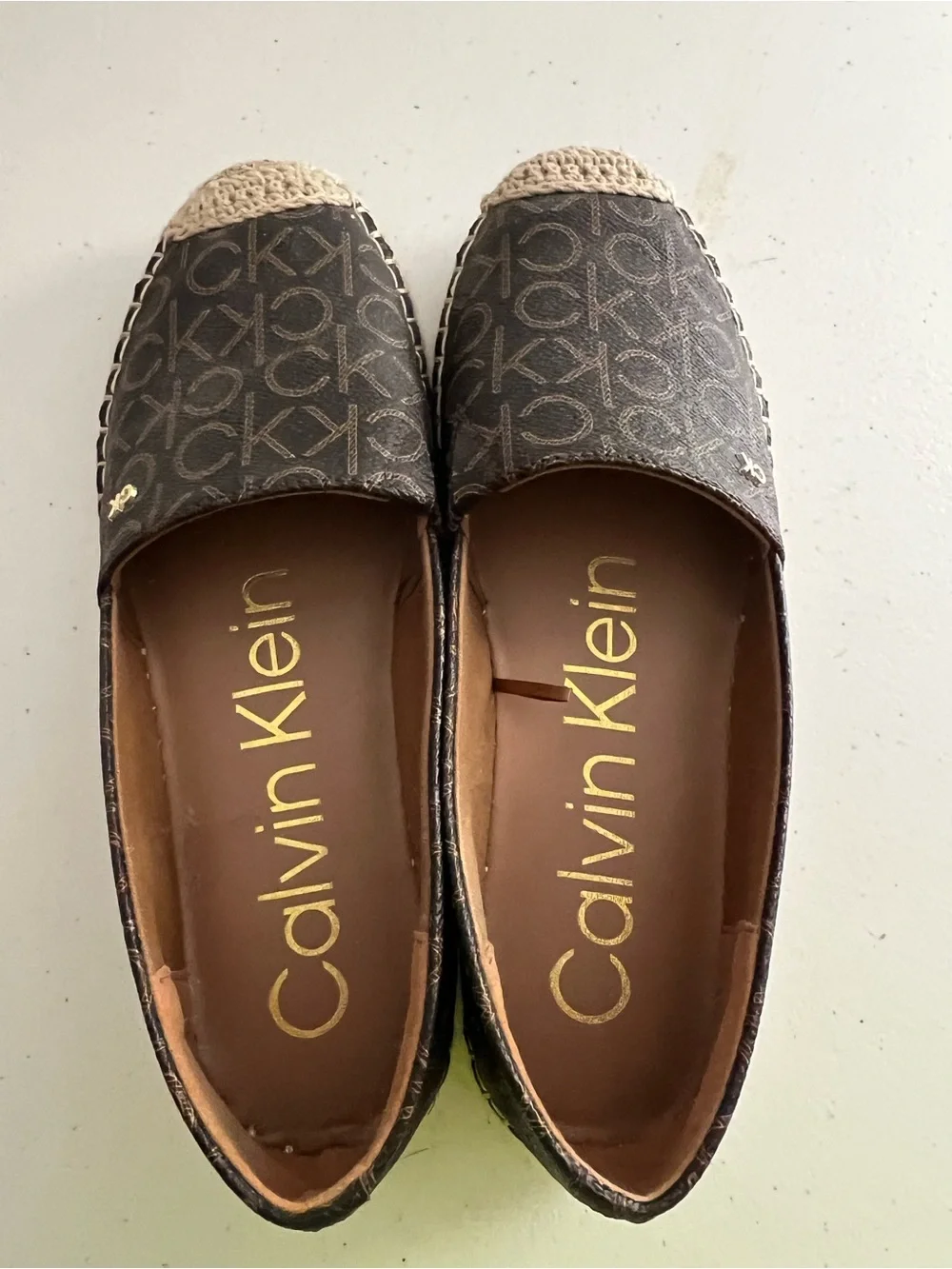 Calvin Klein Brown Monogram Espadrille Slip-Ons 9M